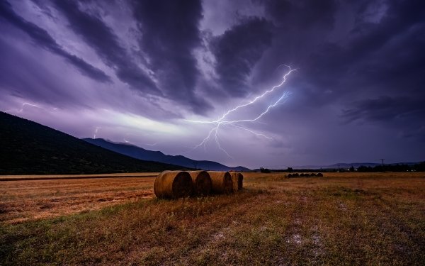 Nature Field Haystack Horizon Sky Lightning HD Wallpaper | Background Image