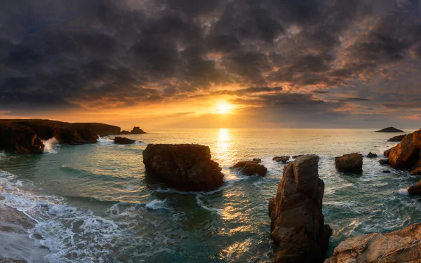nature horizon sunrise France coast sunset ocean coastline HD Desktop Wallpaper | Background Image