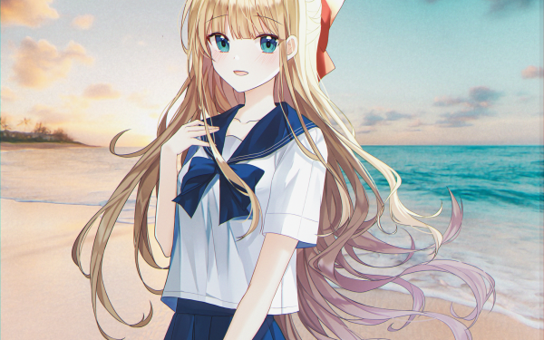 Anime Original Beach Blonde HD Wallpaper | Background Image
