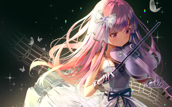 Anime Music Butterfly Violin Purple Eyes Purple Hair HD Wallpaper | Background Image