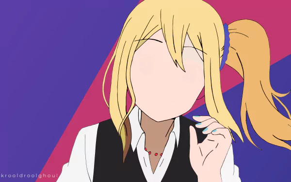 Minimalist 4K Ultra HD anime wallpaper of Ai Hayasaka from Kaguya-sama: Love is War, featuring clean lines and vibrant colors on a solid purple background.