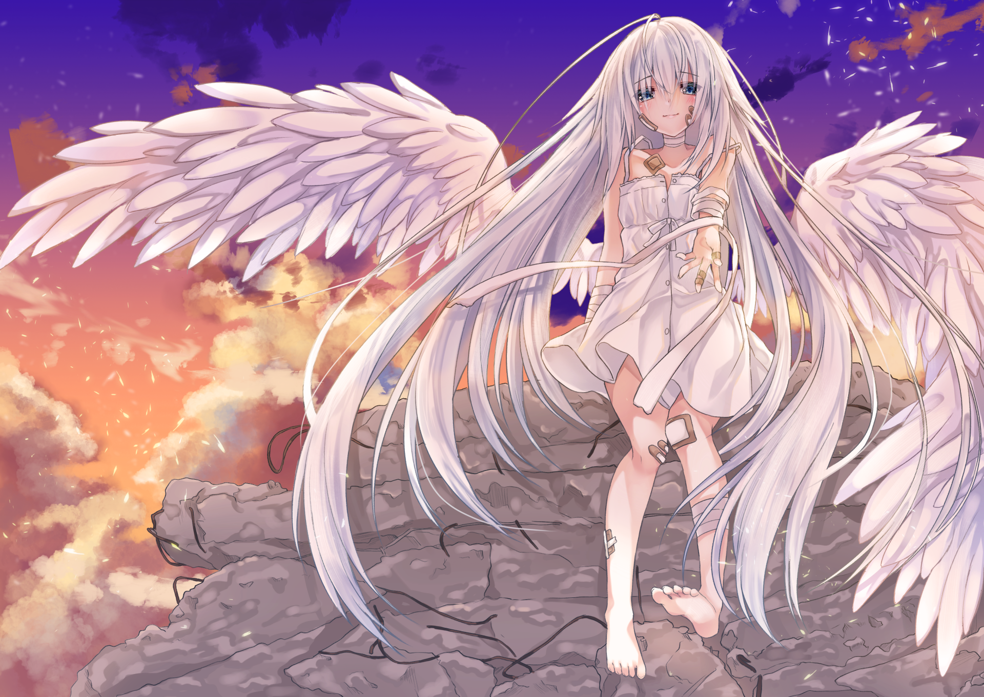 Download Long Hair Wings Anime Original HD Wallpaper by ひな虫(食用)