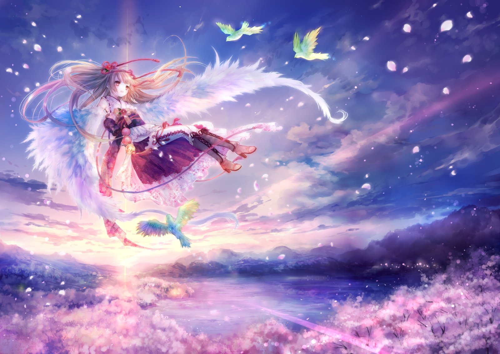 Download Miko Outfit Wings Anime Original Wallpaper by おにねこ