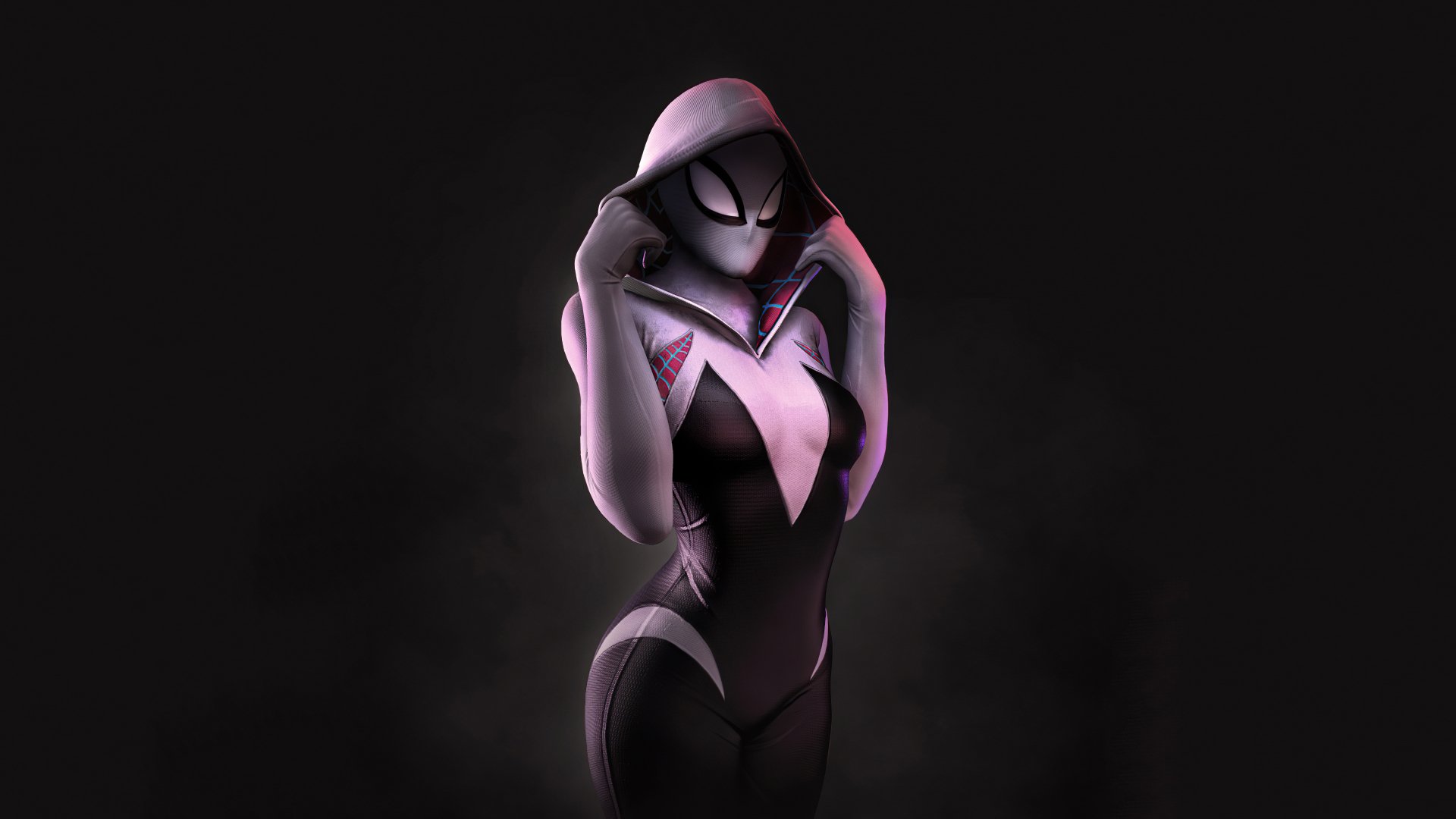 4K Ultra HD PC desktop wallpaper featuring a stylized, shadowed comic depiction of Gwen Stacy in her Spider-Woman suit against a dark background.