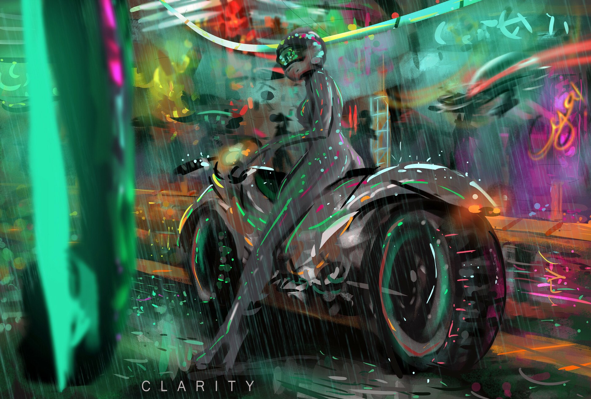 Download Motorcycle Rain Sci Fi Woman HD Wallpaper by CLA RITY
