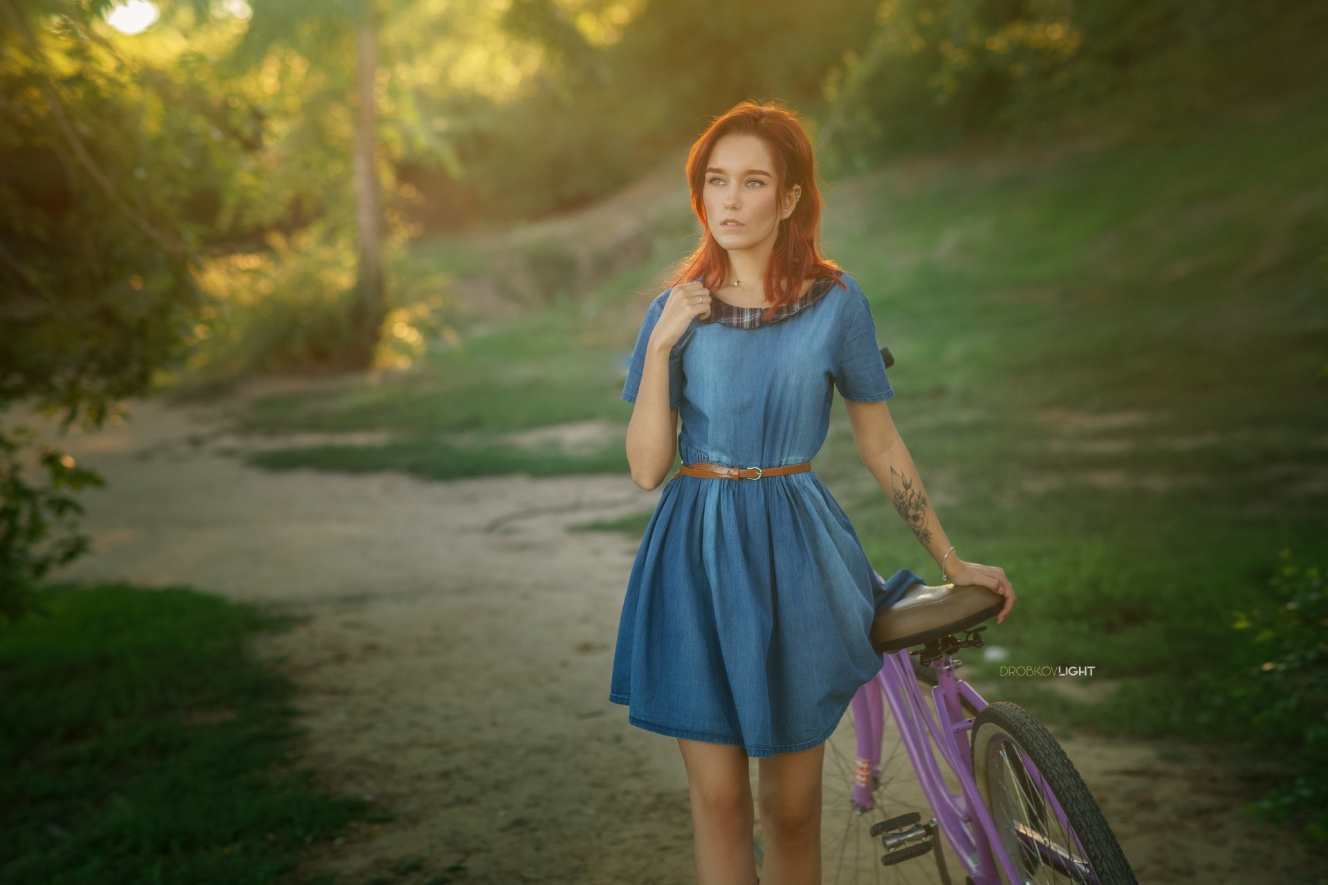 Download Model Tattoo Redhead Dress Bicycle Maria Larina Woman Mood HD Wallpaper by Alexander Drobkov-Light