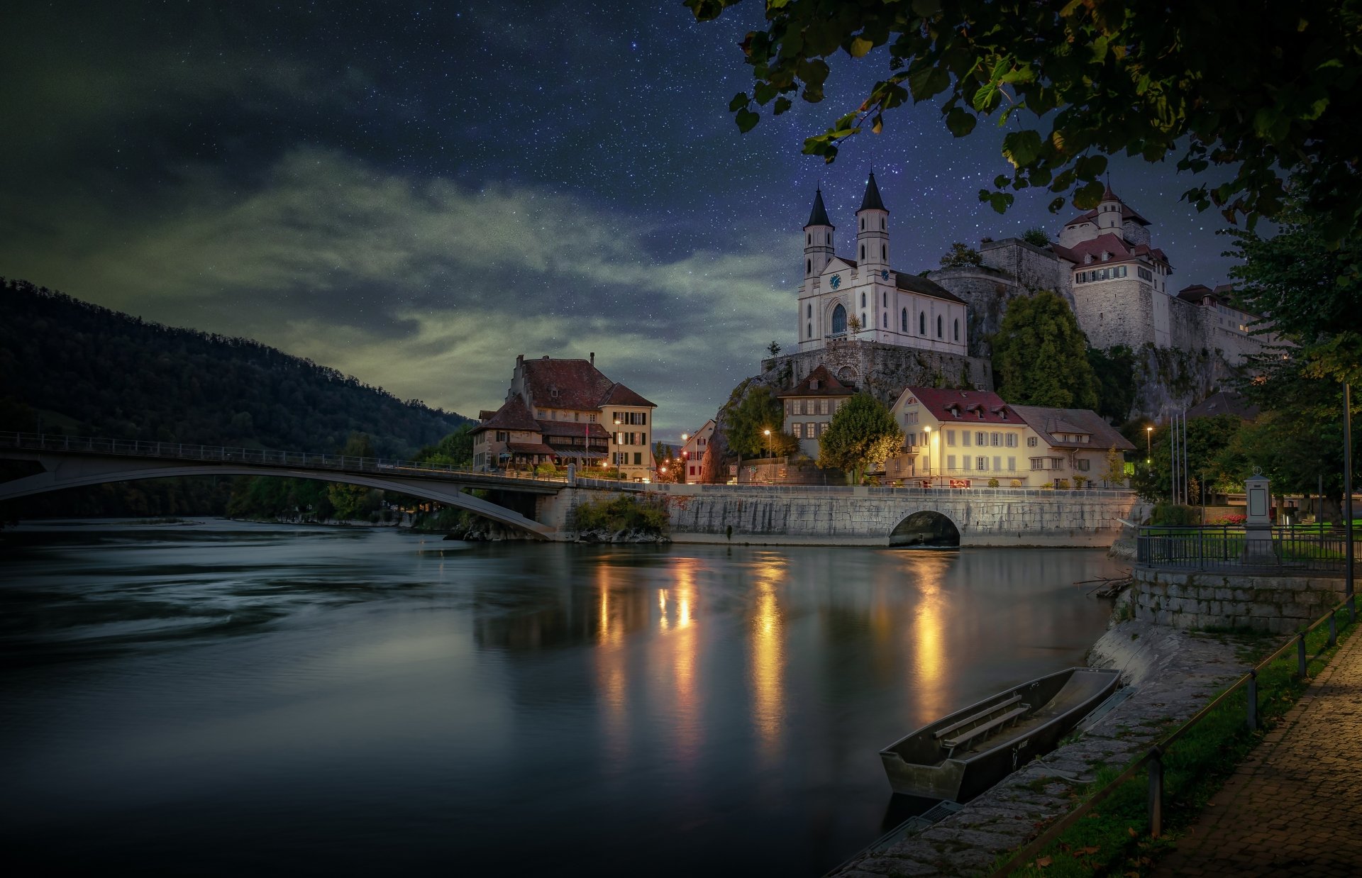 Download Church Switzerland Building Boat River Sky Man Made Castle 4k ...