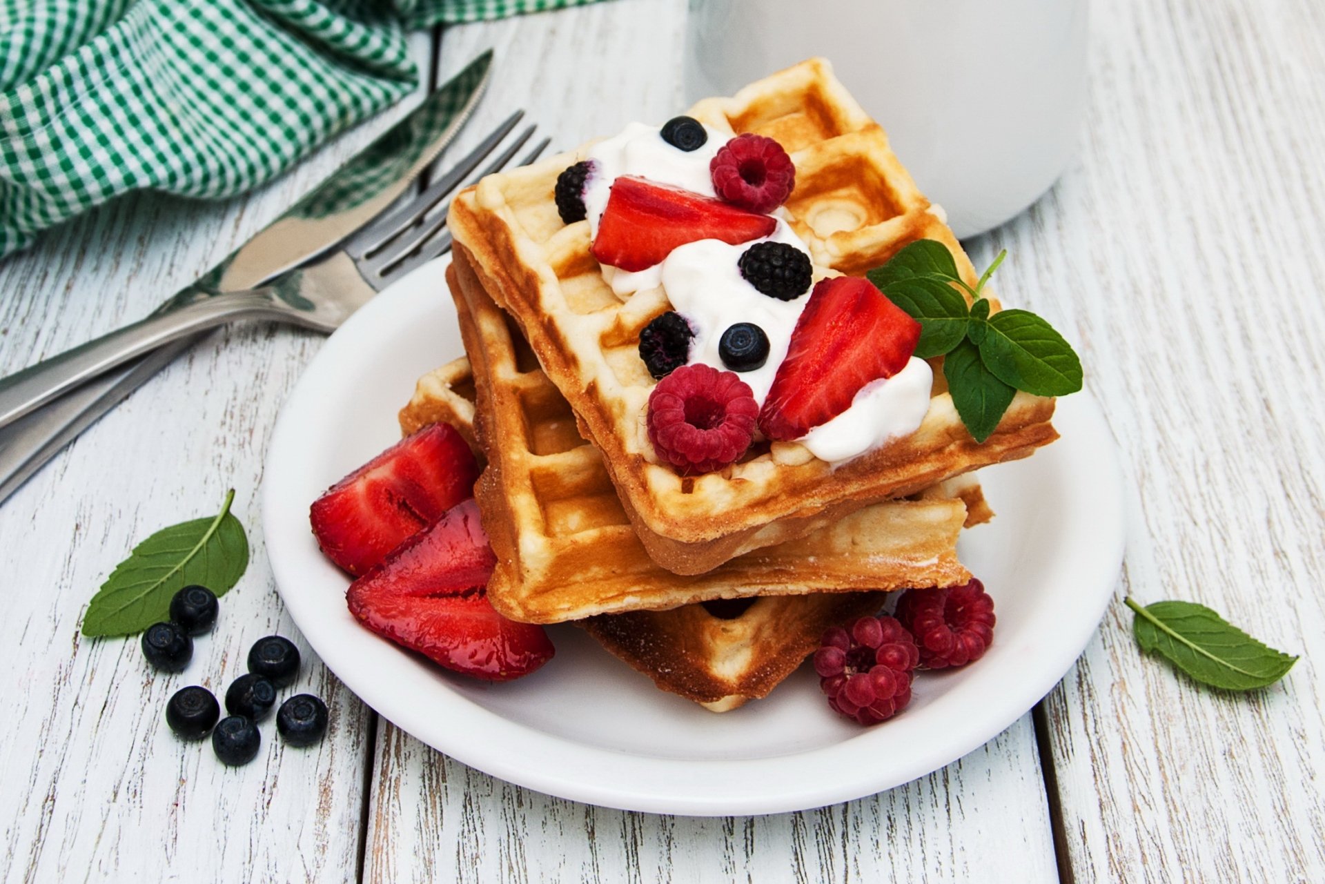 Download Still Life Breakfast Strawberry Blueberry Food Waffle HD Wallpaper