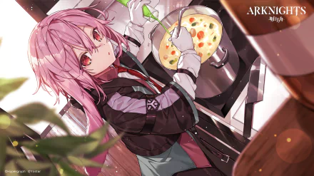 pink eyes pink hair cooking Ansel (Arknights) video game Arknights HD Desktop Wallpaper | Background Image