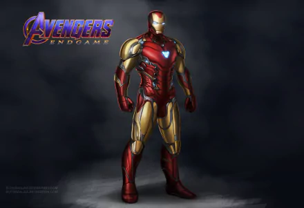 4K Ultra HD concept art of Iron Man Mark 85 armor featuring Tony Stark from Avengers Endgame, showcased as a dynamic PC desktop wallpaper background.