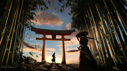 sky torii warrior fantasy samurai fantasy warrior HD Desktop Wallpaper | Background Image