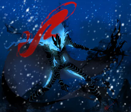 HD desktop wallpaper featuring Igris from the anime Solo Leveling, with a dark, dramatic background and snowfall.