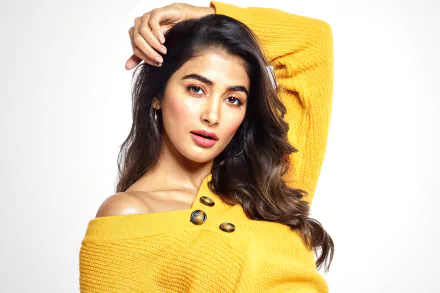 brown eyes Indian black hair actress Celebrity Pooja Hegde HD Desktop Wallpaper | Background Image