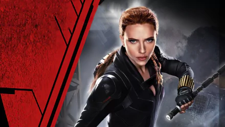 Scarlett Johansson as Natasha Romanoff in a striking 4K Ultra HD Black Widow movie wallpaper, featuring her in action-ready black tactical gear.