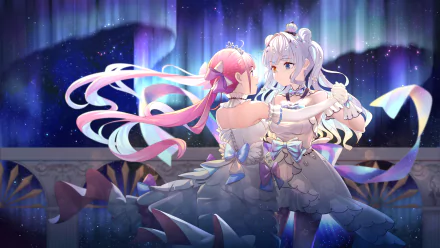 dance heterochromia white hair long hair pink hair hololive Kagura Mea Minato Aqua Anime Virtual Youtuber HD Desktop Wallpaper | Background Image