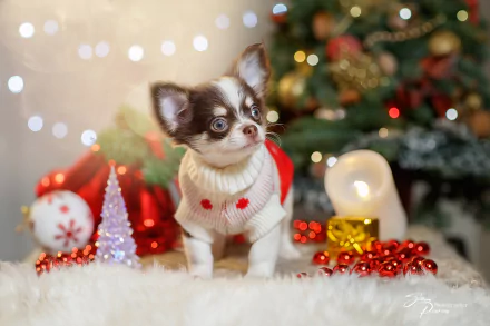 decoration Christmas dog Animal chihuahua Christmas dog HD Desktop Wallpaper | Background Image