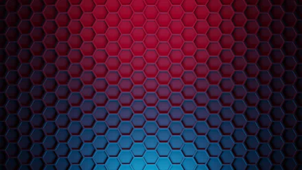 HD desktop wallpaper featuring a 3D abstract pattern of hexagons in a gradient transition from red to blue.
