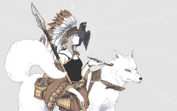 Anime Original Headdress Dog Native American Spear HD Wallpaper | Background Image