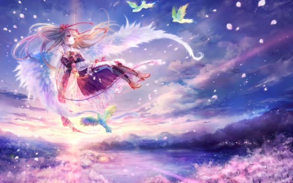 Anime Original Wings Miko Outfit HD Wallpaper | Background Image