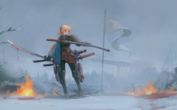 Anime Original Woman Warrior Sword HD Wallpaper | Background Image