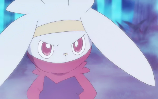 HD anime-style wallpaper featuring Raboot, the Pokémon with striking red eyes and a determined expression.