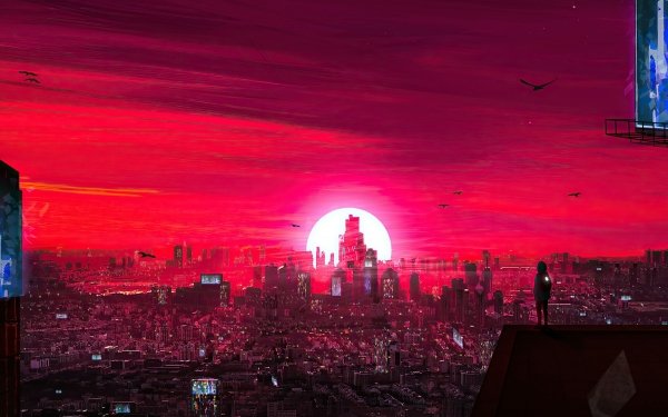 Sci Fi Cyberpunk City Sunset Cityscape HD Wallpaper | Background Image
