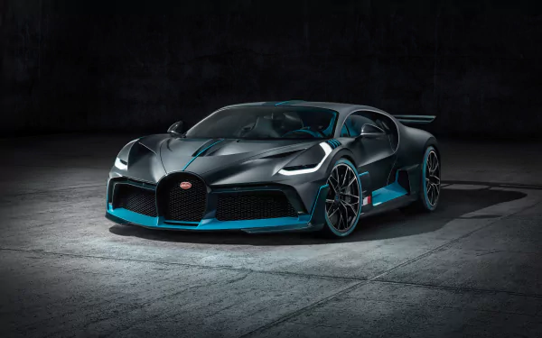 A sleek Bugatti Divo sports car showcased in a dimly lit setting, captured in 4K Ultra HD as a PC desktop wallpaper and background.