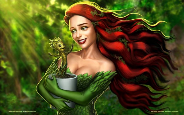 Movie Crossover Poison Ivy Groot Baby Groot Red Hair Dancing Guardians of the Galaxy Comics HD Wallpaper | Background Image