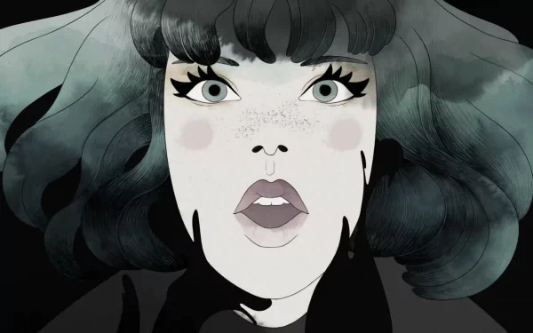 HD PC desktop wallpaper featuring a close-up of a stylized female character from the video game Gris, showcasing detailed facial art and muted color tones.