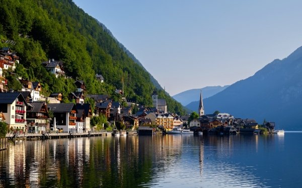 Man Made Hallstatt Towns Austria Mountain Lake Alps HD Wallpaper | Background Image