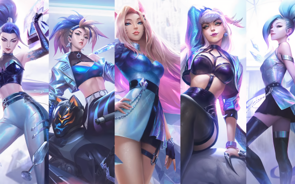 Video Game League Of Legends Kai'Sa Akali Ahri Evelynn Seraphine Blue Hair Blonde Blue Eyes Purple Eyes K-Pop K/DA HD Wallpaper | Background Image