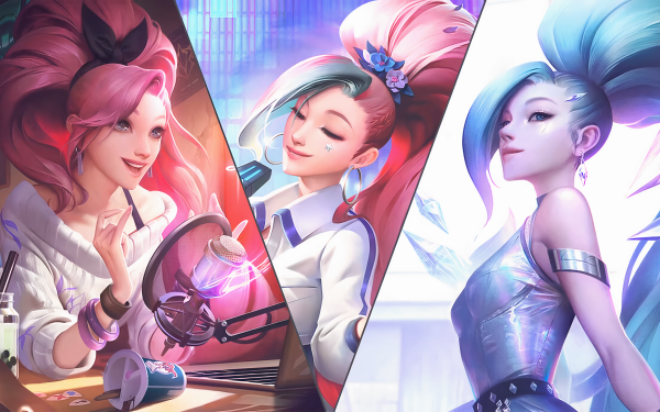 Video Game League Of Legends Seraphine Long Hair Blue Eyes Blue Hair Pink Hair K/DA HD Wallpaper | Background Image