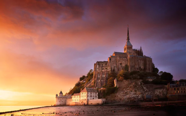 sunset normandy France religious Mont Saint- Michel HD Desktop Wallpaper | Background Image
