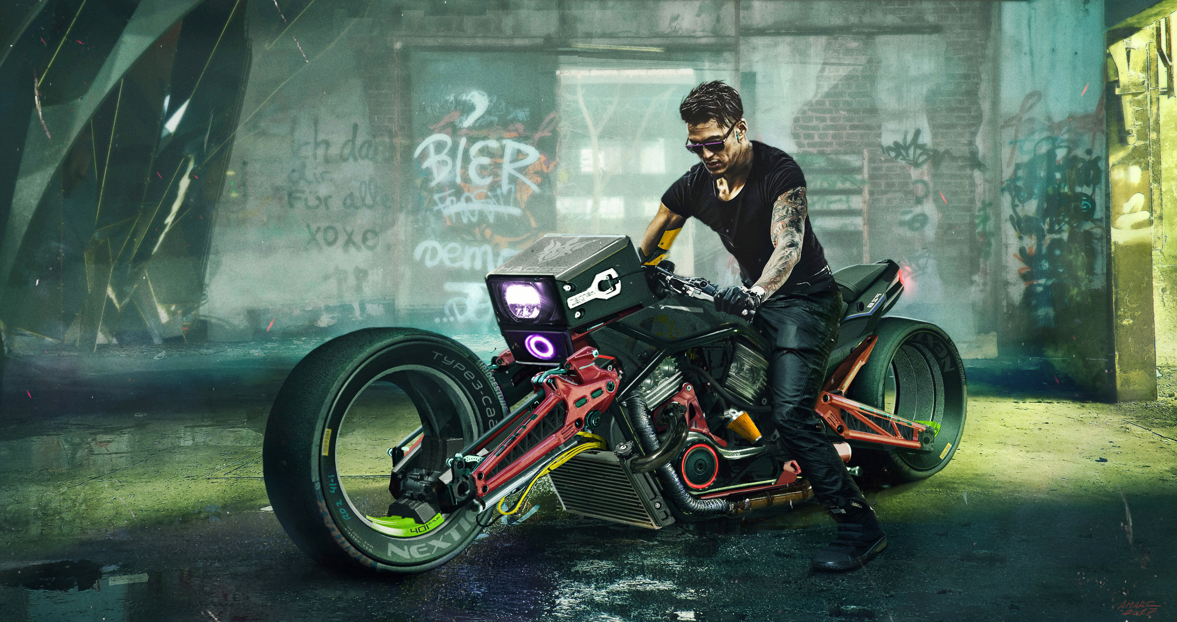 Download Motorcycle Cyborg Sci Fi Cyberpunk Hd Wallpaper By Adrian Marc