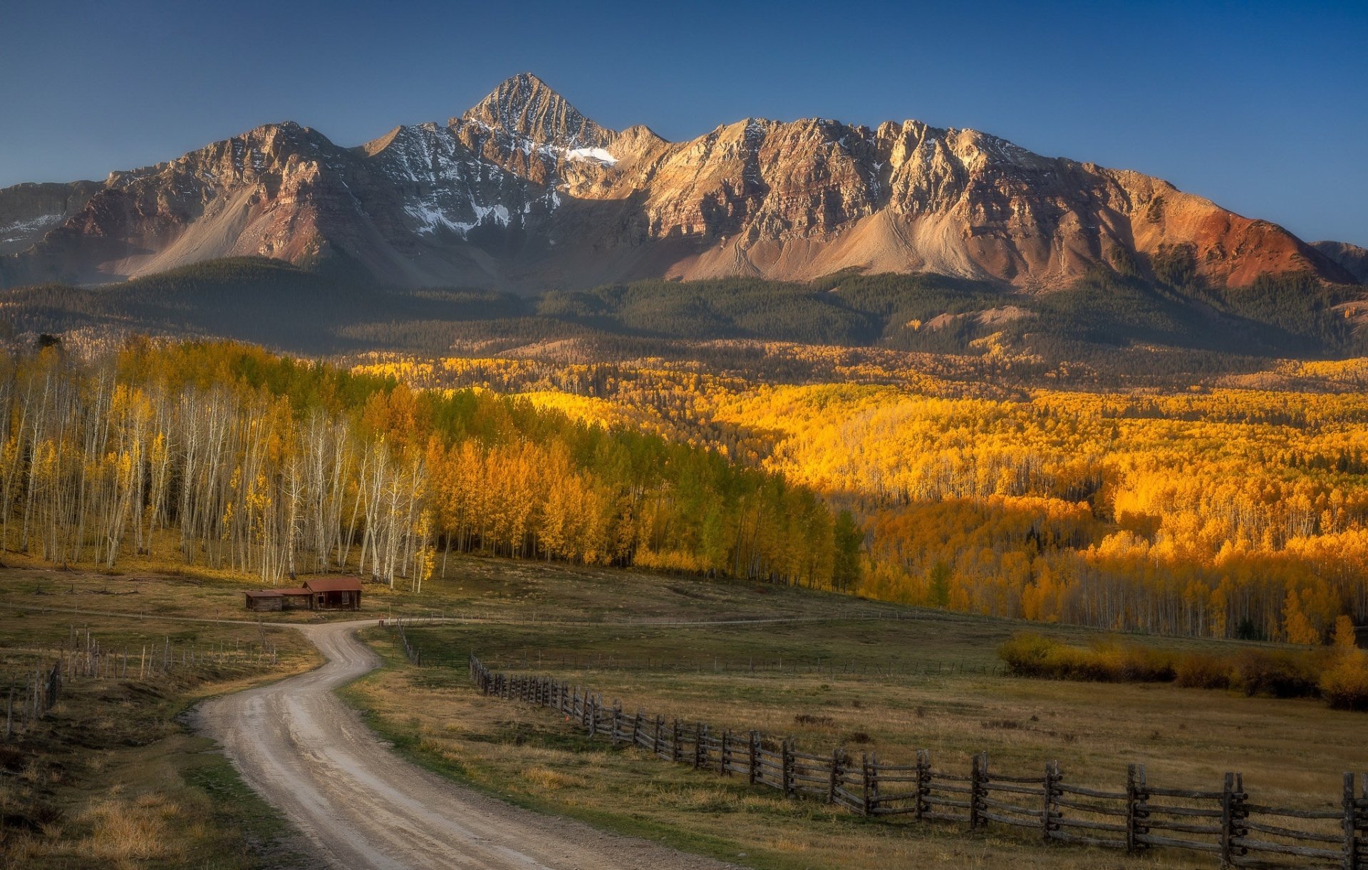 Download Mountain Fence Ranch Colorado Fall Man Made Road HD Wallpaper