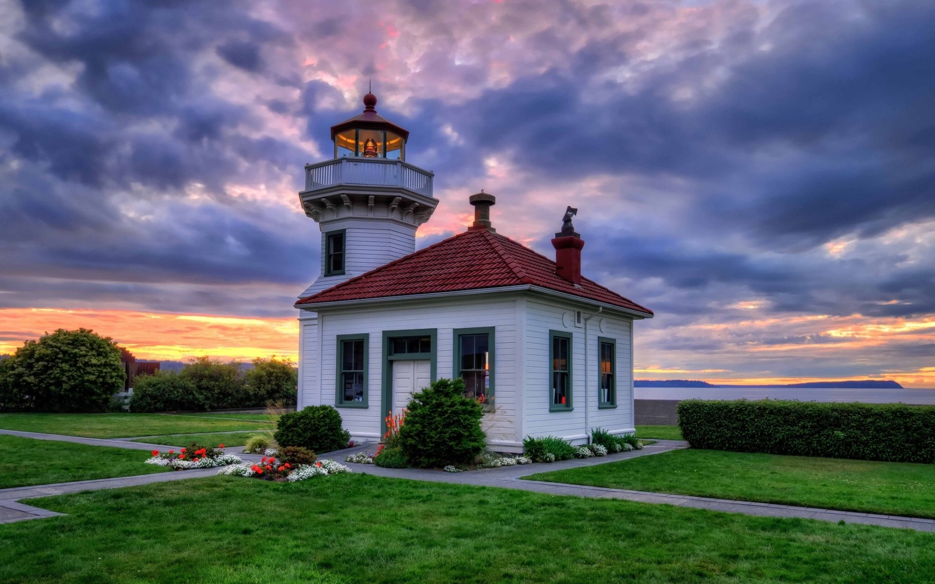 Download Washington Coast Sunset Man Made Lighthouse HD Wallpaper