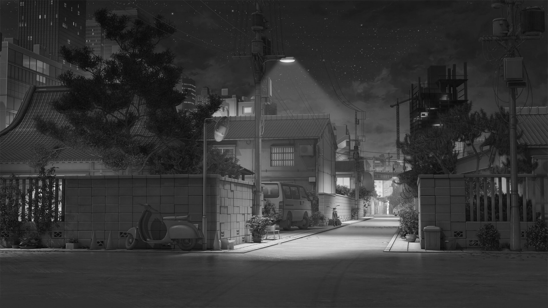 Anime Street - Black And White by ArseniXC