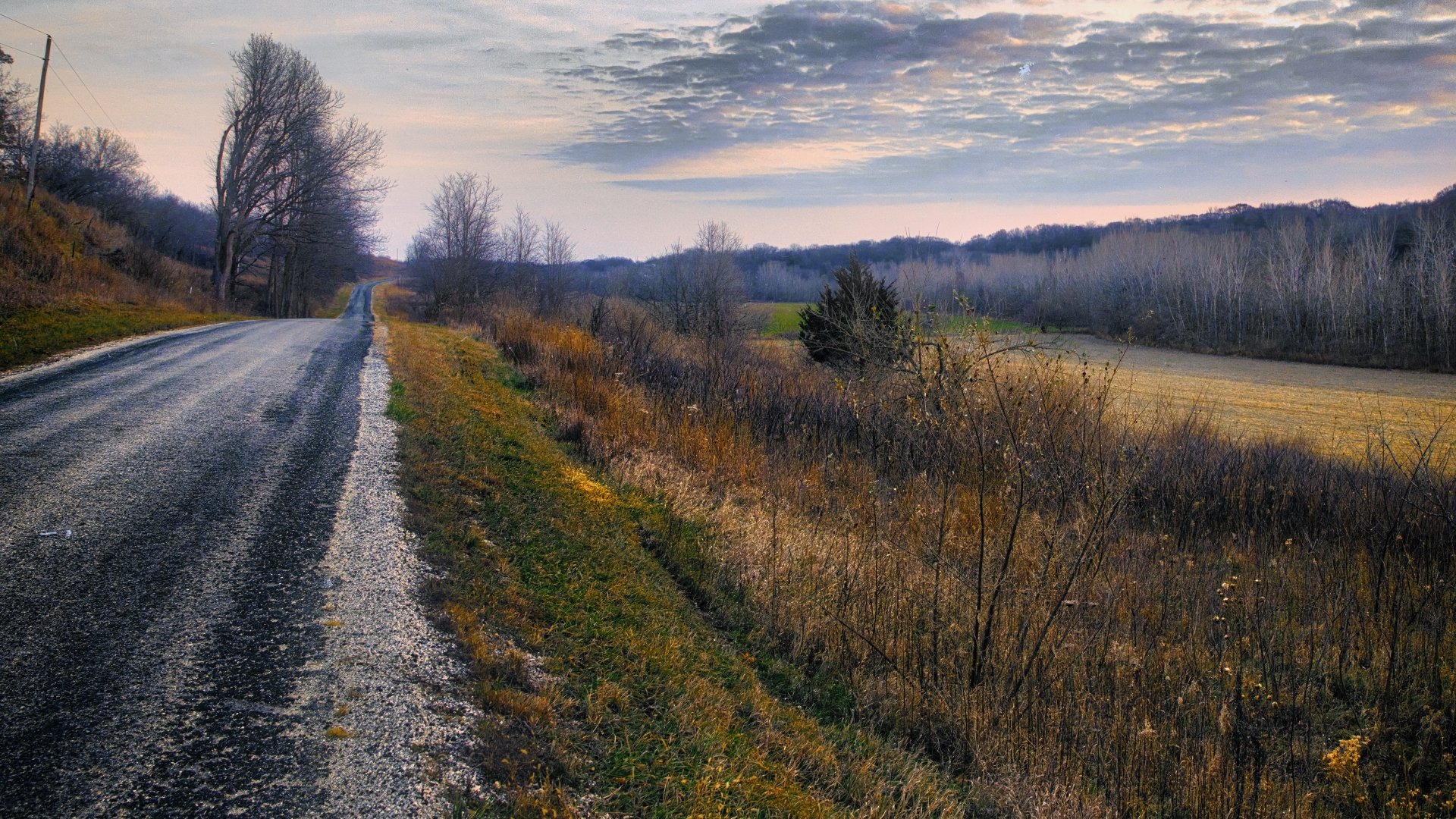 Download Fall Field Man Made Road 4k Ultra HD Wallpaper