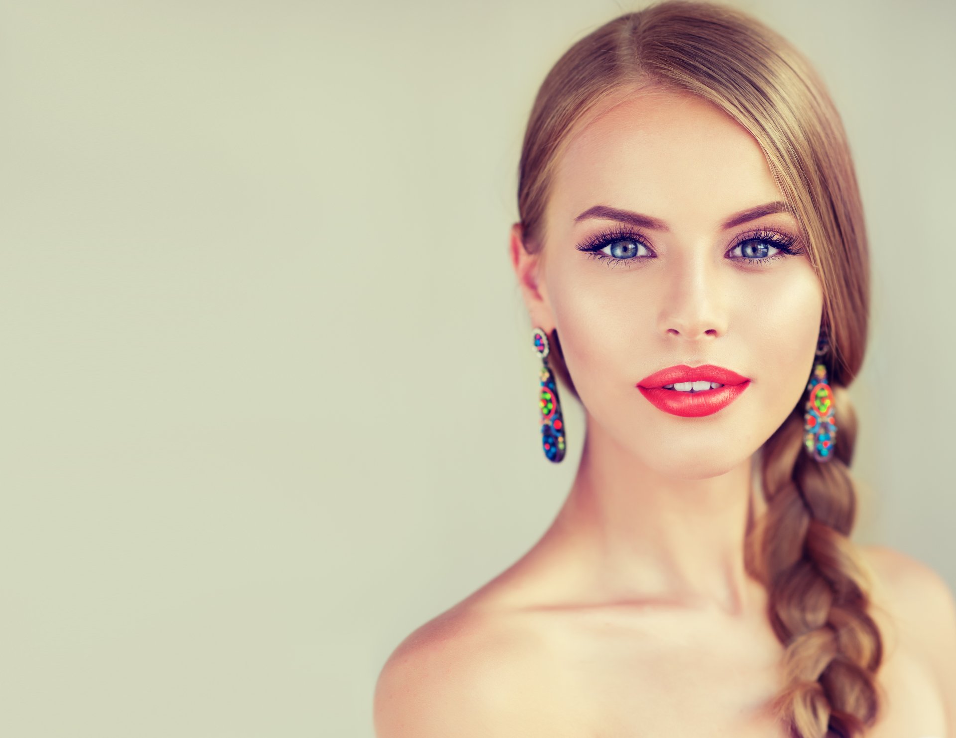 Download Blue Eyes Blonde Lipstick Earrings Braid Makeup Woman Model 4k Ultra Hd Wallpaper By 