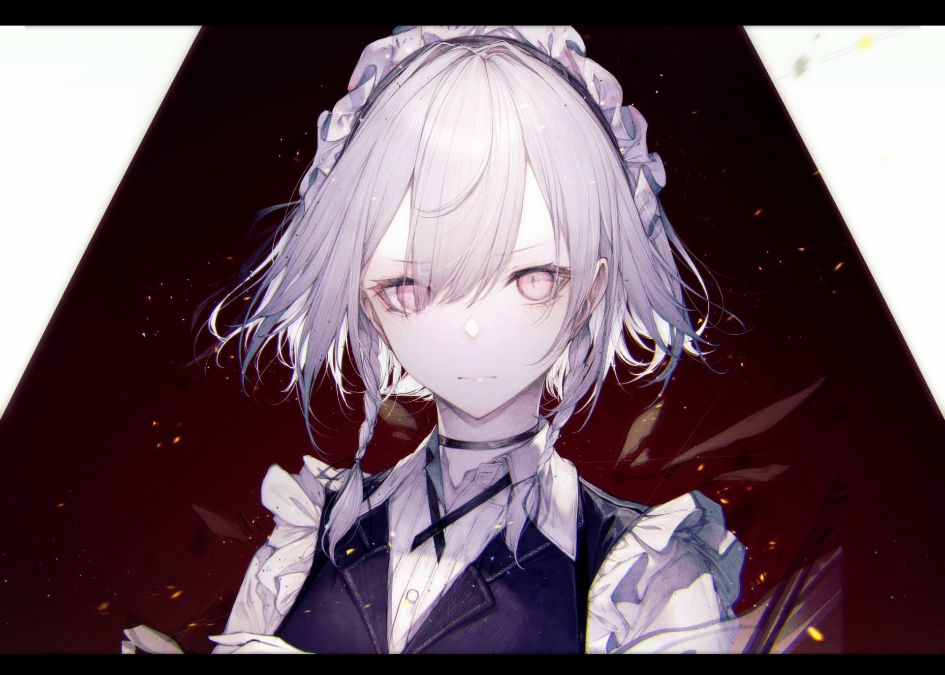 HD anime wallpaper featuring Sakuya Izayoi from Touhou, showcasing her with silver hair and a maid outfit against a dark, dynamic background.