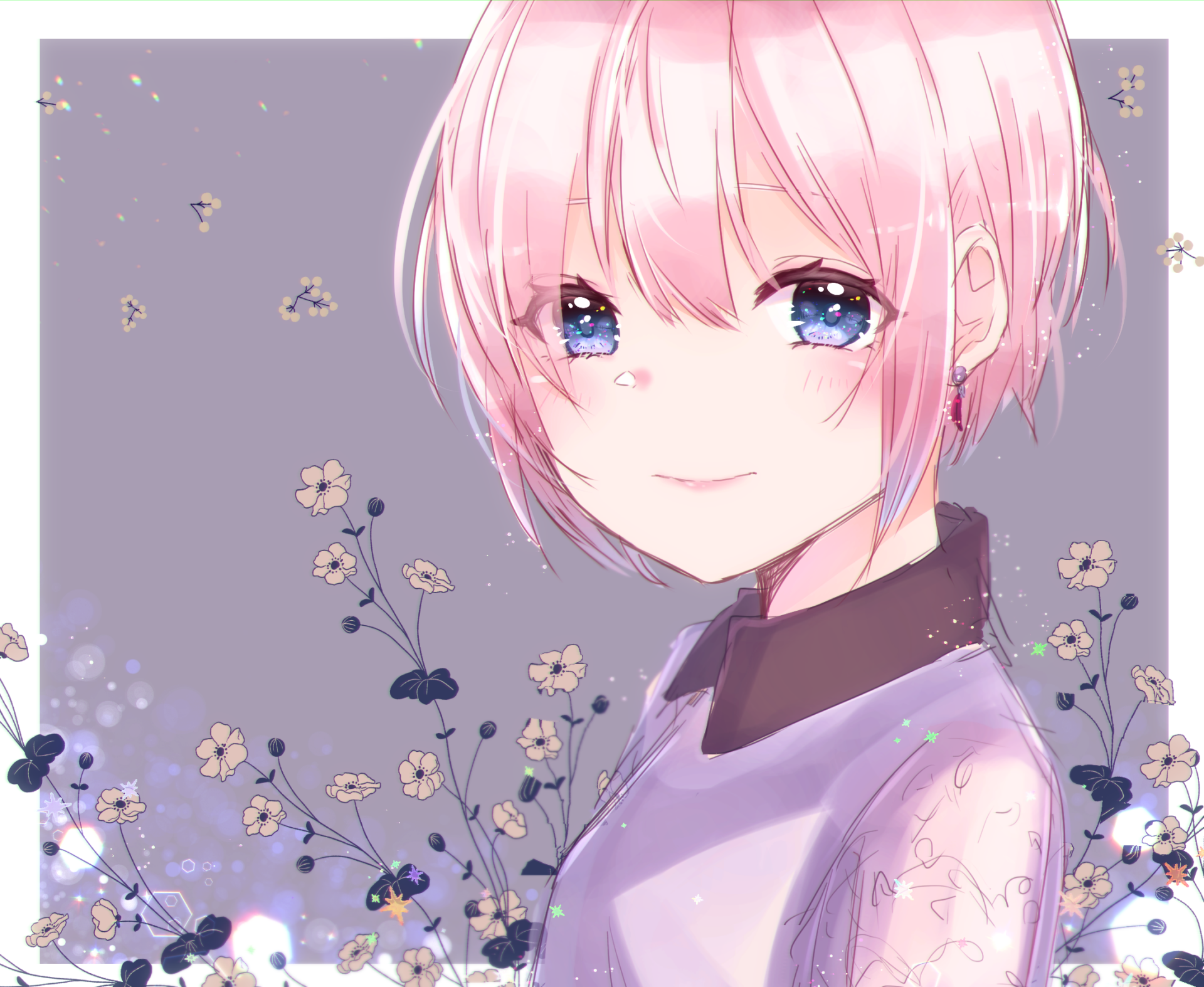 Download Short Hair Blue Eyes Pink Hair Anime Girl Anime Girl HD Wallpaper by 月澄花奈