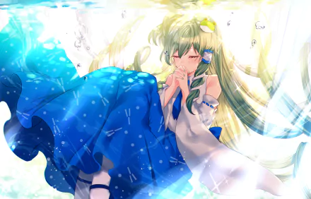 Sanae Kochiya underwater long hair green hair Anime Touhou HD Desktop Wallpaper | Background Image
