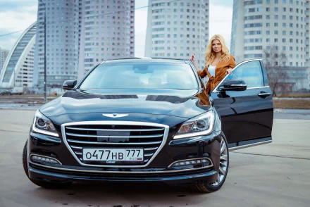 blonde city Anastasia Zadorozhnaya Hyundai Genesis woman Girls & Cars HD Desktop Wallpaper | Background Image