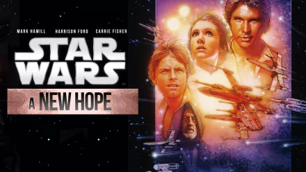4K Ultra HD PC desktop wallpaper of Star Wars Episode IV: A New Hope poster featuring Luke Skywalker, Princess Leia, Han Solo, X‑wings and the film title against a starry backdrop.