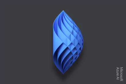 A 4K Ultra HD desktop wallpaper featuring a man-made, abstract blue shape inspired by Azure AI, created by Microsoft, set against a dark background.