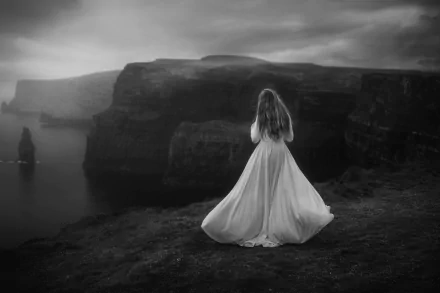 shore white dress woman mood HD Desktop Wallpaper | Background Image