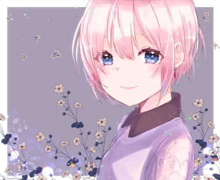 short hair blue eyes pink hair Anime girl anime girl HD Desktop Wallpaper | Background Image