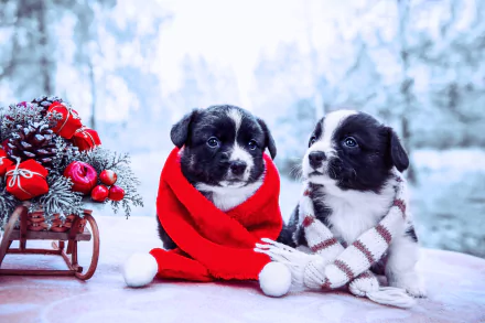 baby animal dog christmas ornaments sled Animal puppy HD Desktop Wallpaper | Background Image