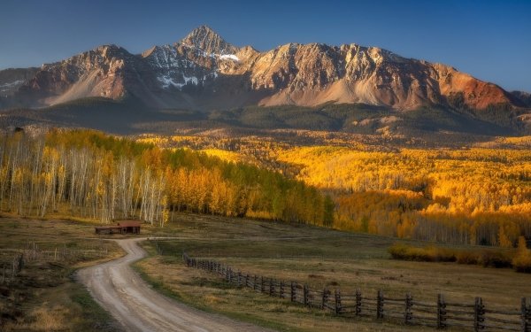 Man Made Road Fall Colorado Ranch Fence Mountain HD Wallpaper | Background Image