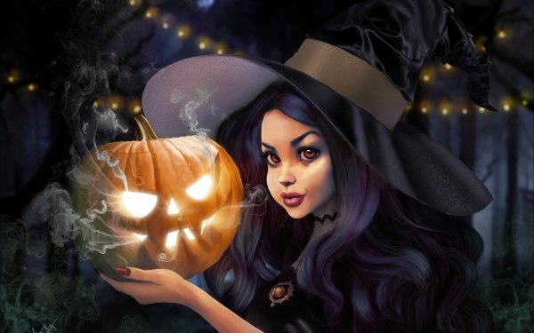 Holiday Halloween Pumpkin Witch Jack-O'-Lantern HD Wallpaper | Background Image